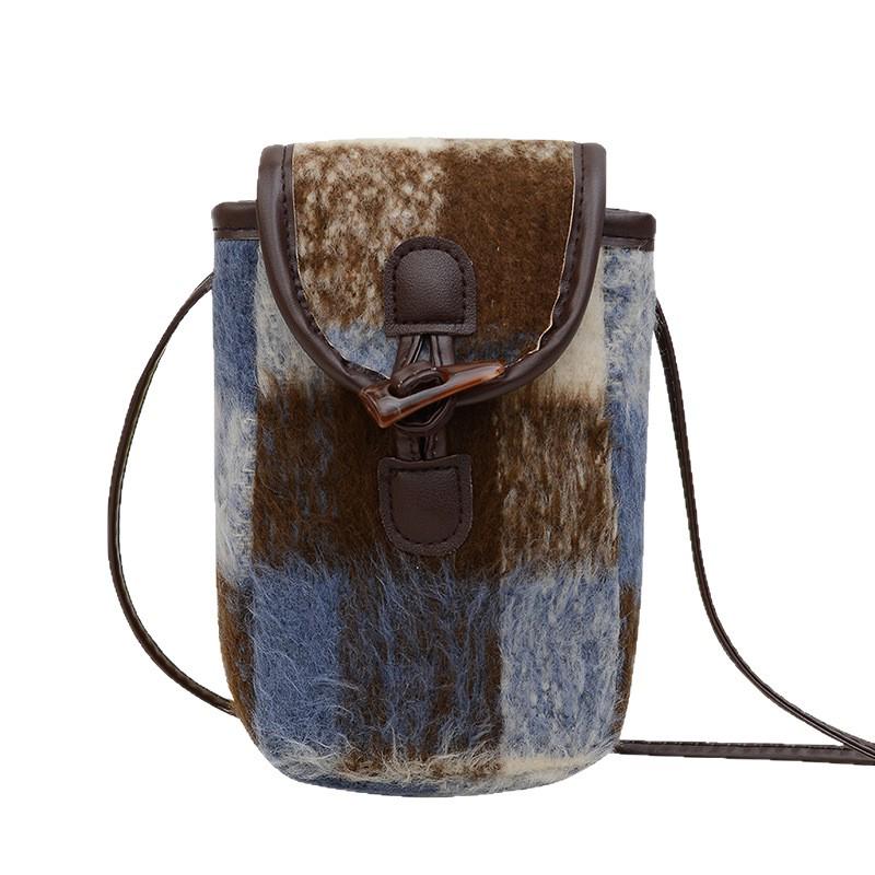 Women's Woolen Plaid Crossbody Mini Phone Bag - Lock Design 2025 Edition