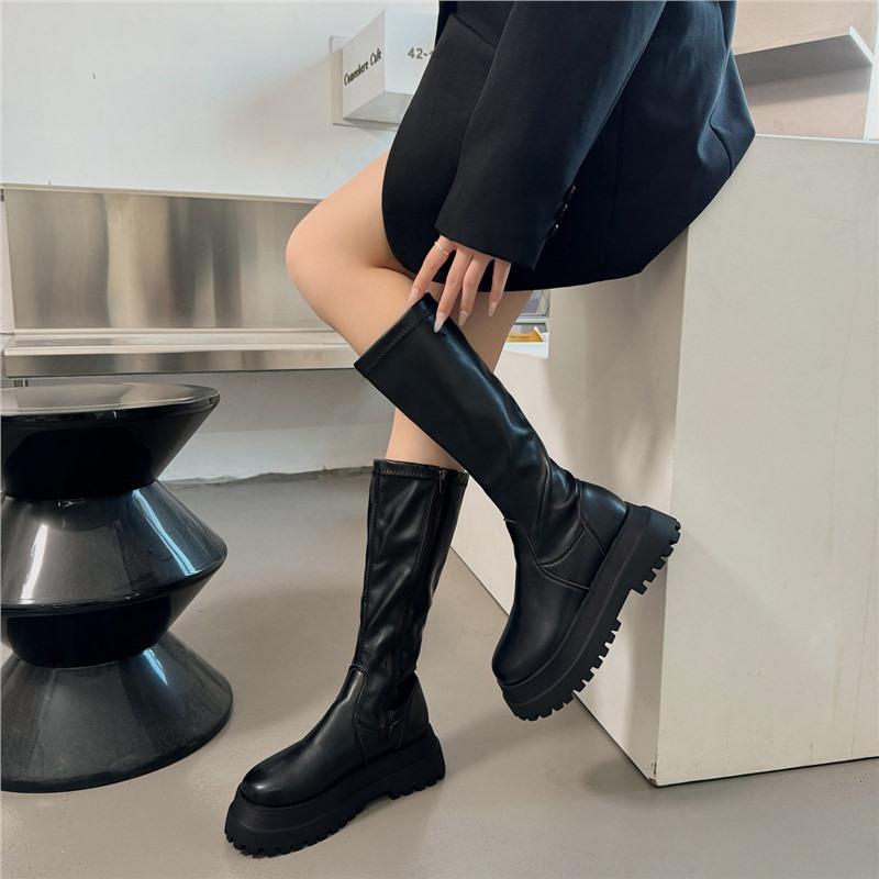 Internet Celebrity Thick-soled Muffin Elastic Boots Women's 2024 Autumn and Winter Korean Version of the New Tall Tube Thin Boots Knight Boots Do Not