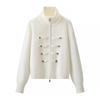 Womens Casual Stand Collar Knit Cardigan Double-breasted Zip Slim Fit Daily Wear