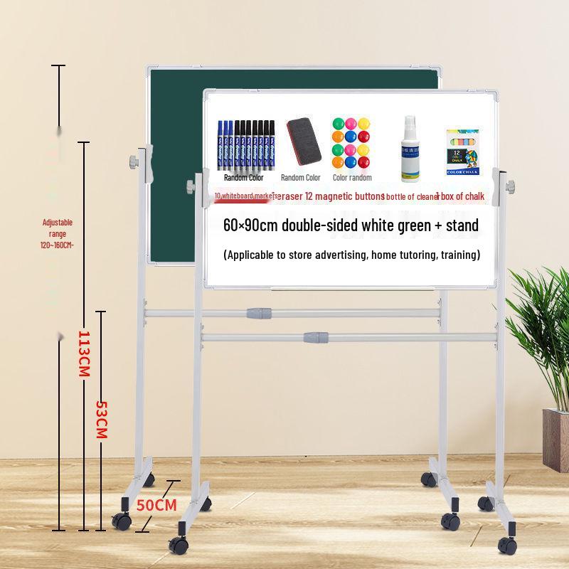 Dual-Sided Magnetic Whiteboard & Blackboard, Mobile Stand, Erasable, for Home, Office, or Classroom.
