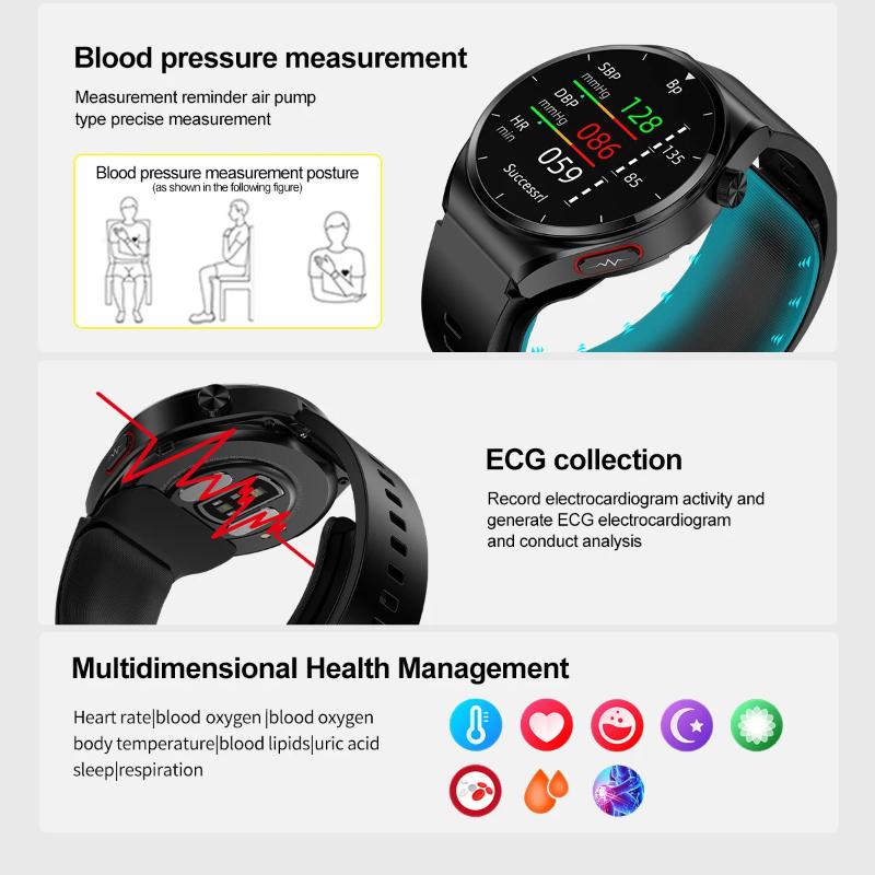 2025 NEW GT5 Smart Watch Air Pump Sphygmomanometer Heart Rate Thermometer Airbag Wristband Call Reminder Health Watch