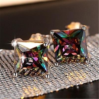 Boucles d'oreilles puces en verre carrées et rondes creuses étincelantes colorées