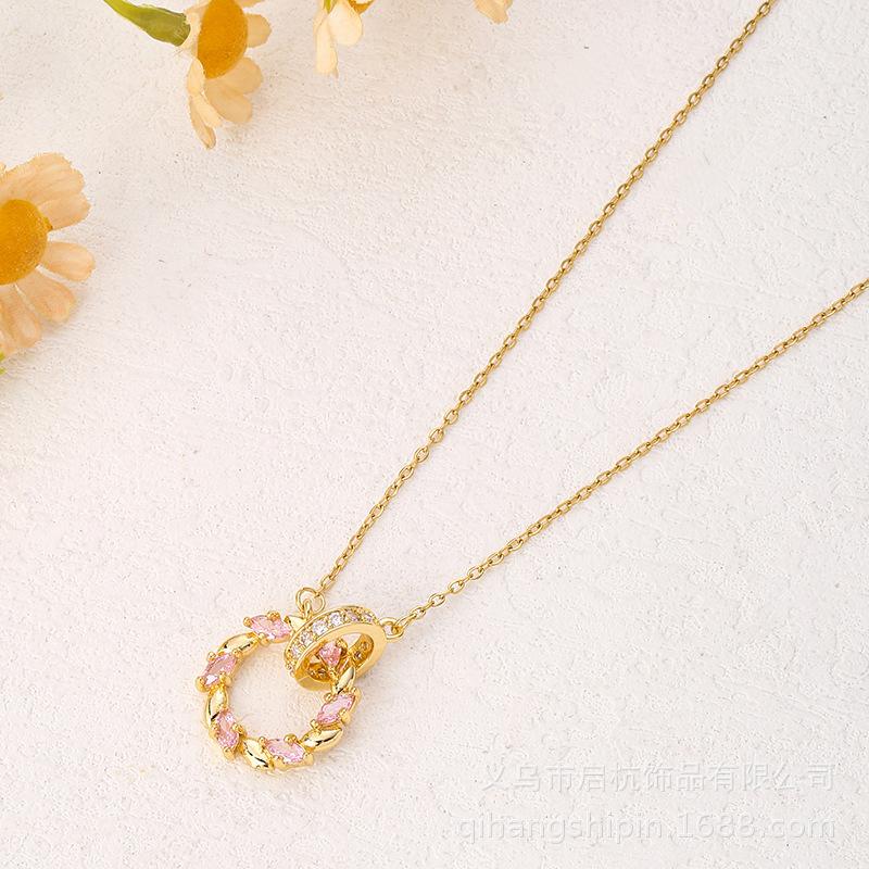Double Ring Necklace Women'S Premium Style Versatile Slightly Inlaid Zircon Mai Xiang Happiness Pendant Accessories