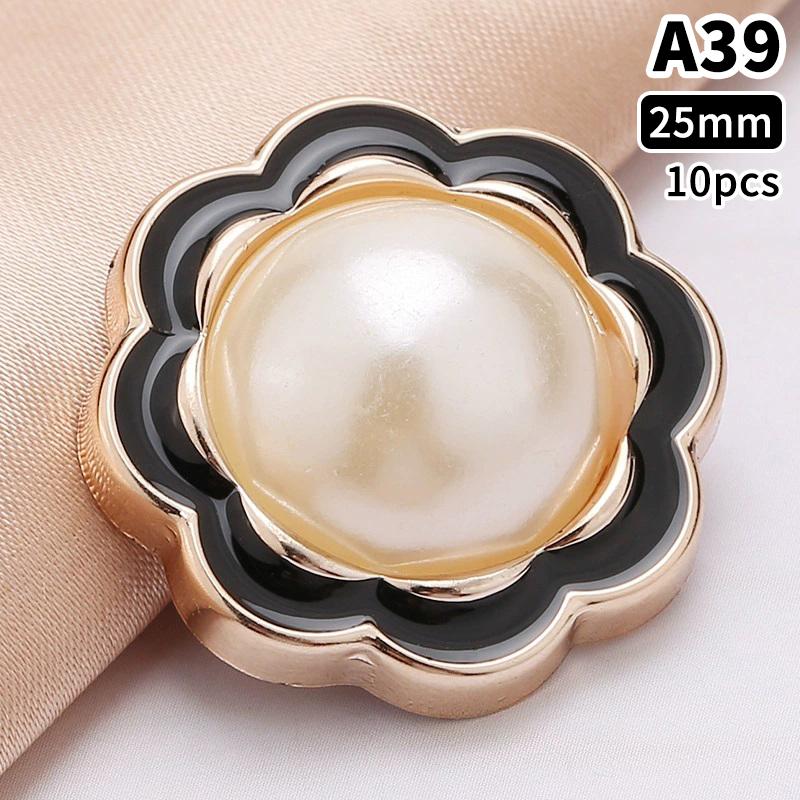 10 Stück 18/21/25mm Blume Perle Gold Kunststoff Schaft Knöpfe für Damen Bekleidung Jacke Pullover Nähzubehör Scrapbooking