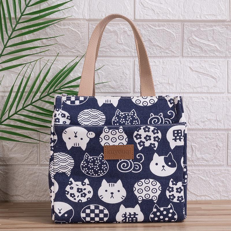 Floral Canvas Lunch Tote With Aluminum Insulation For Work And School