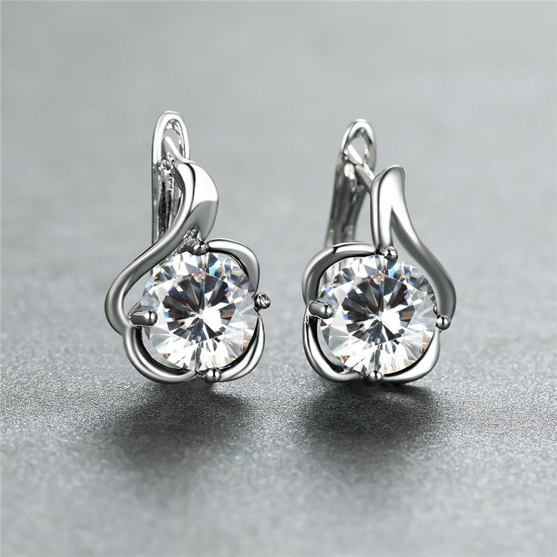 Red Green Zircon Round Stone Female Crystal Hoop Earrings Boho Silver Color Wedding Jewelry For Women