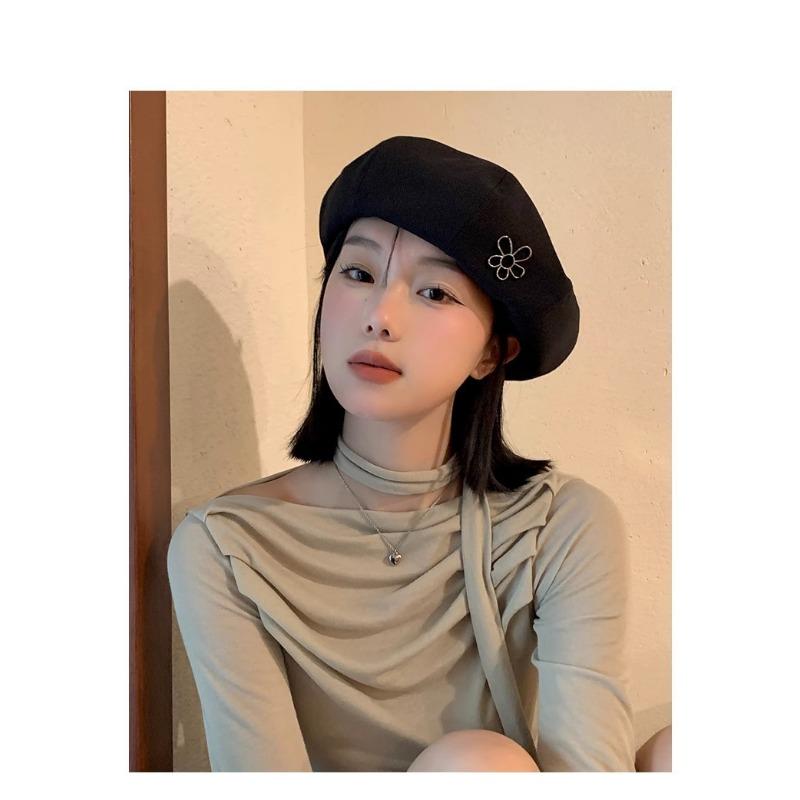 Women S Korean Style Flower Beret Hat Large Head Size Vintage Versatile