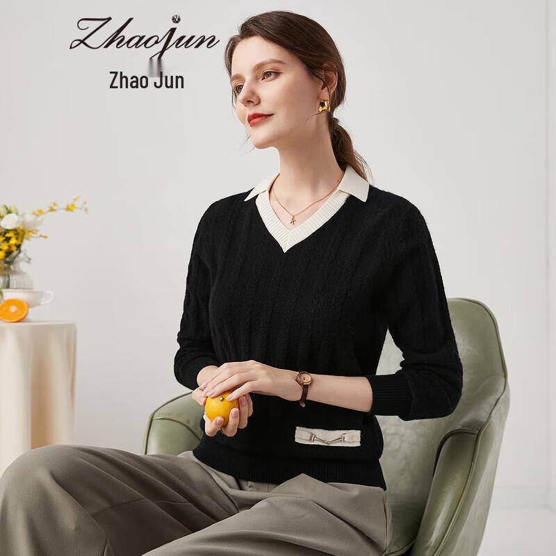 Zhaojun Women's Pure Cashmere Cable Knit Lapel Sweater