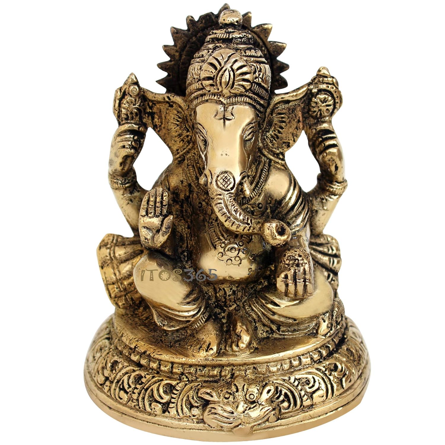 Lord Ganesha Brass Statue Hindu God Ganesh Ganpati Idol Sculpture, Golden, Brass
