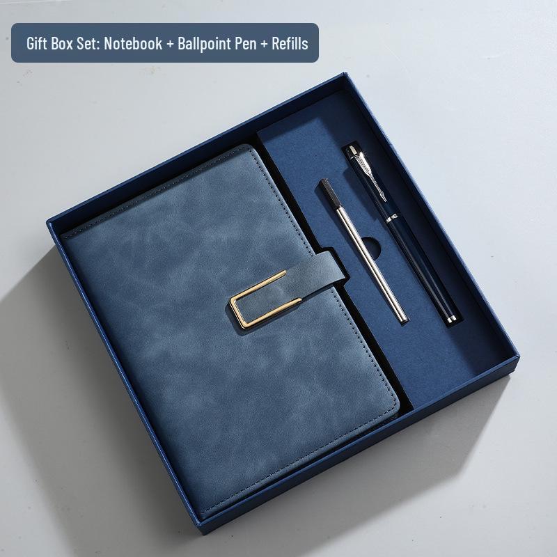 A5 Notepad Notebook Gift Set with U-Shaped Buckle, Leather Surface, Custom Logo for Business Meetings