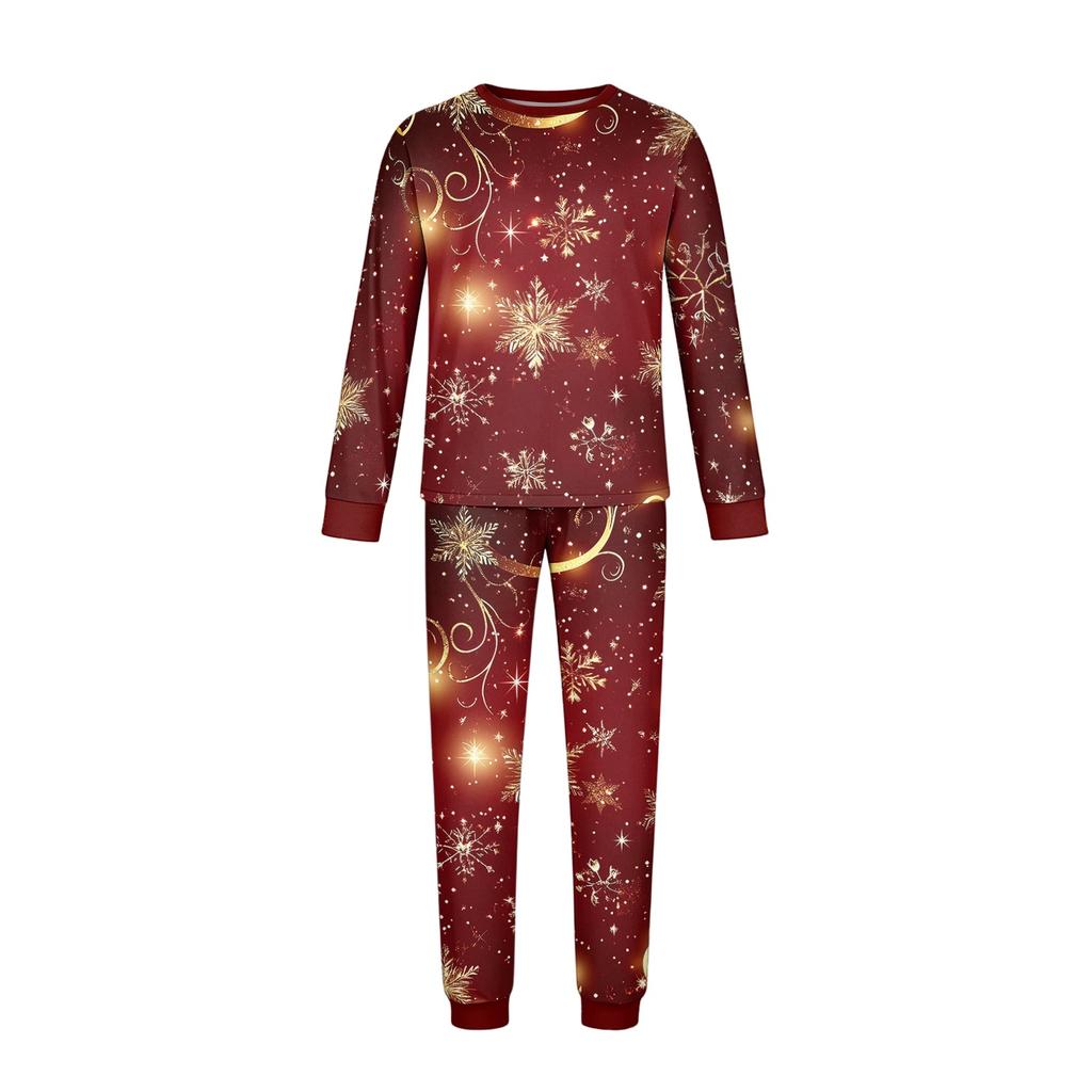 Christmas Printed Family Matching Long Sleeve Neck Loungewear Set for Parents and Kids