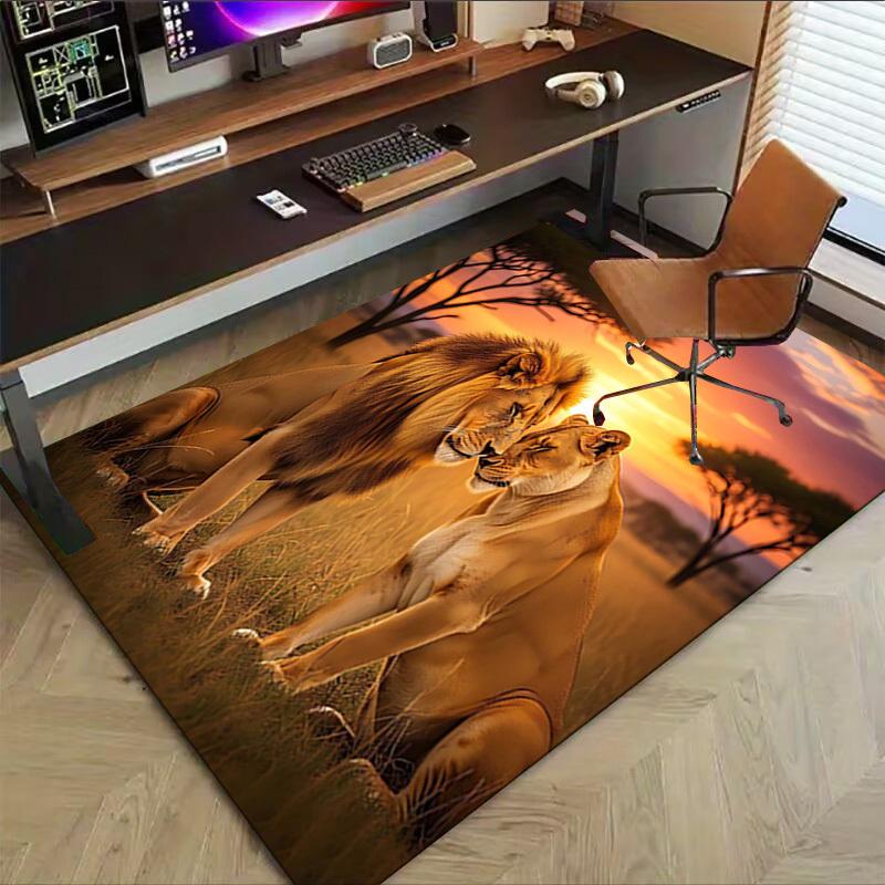 1PC Lioness Lion Non-Slip Floor Carpet Compatible for Office&Living Room&Dining room - Flat-Weave Machine- Soft & Pattern-E316