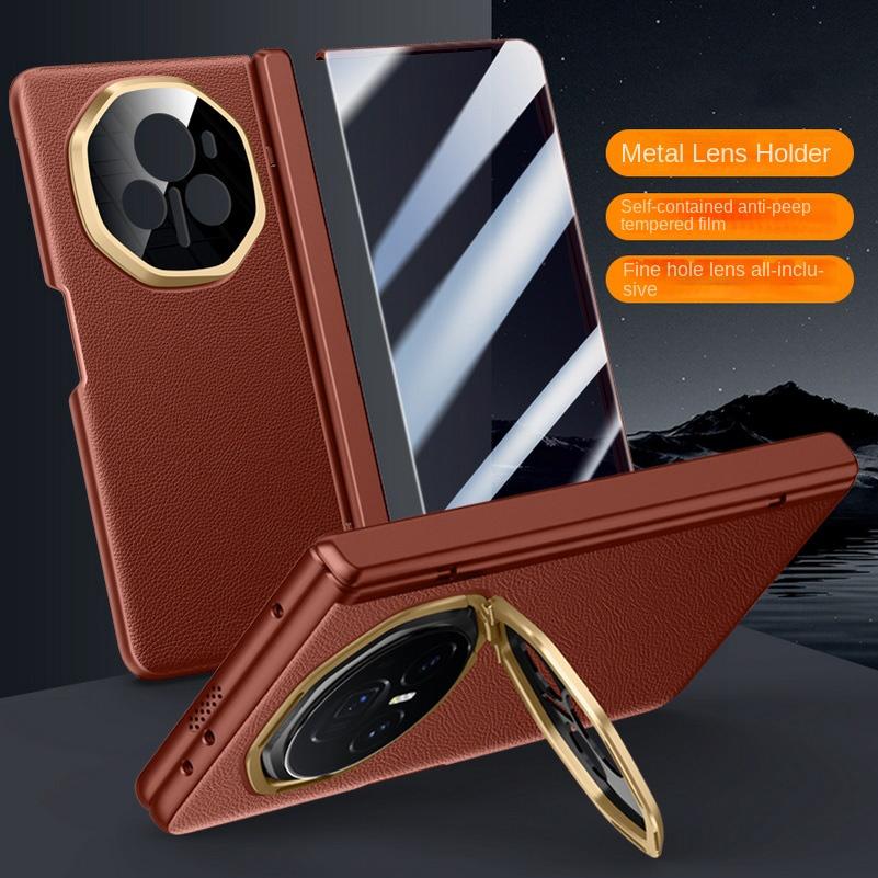 Leather With Privacy Screen Tempered Glass Protector Case For Honor Magic V3 All-inclusive Spring Hinged Camera Holder Cover