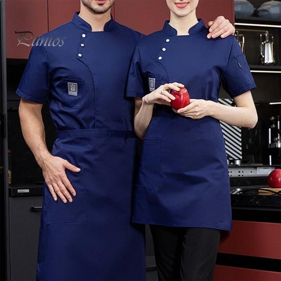 Kochuniform Oberteil Kurzarm Unifarben Tasche Schnalle Unisex Gastronomie Arbeitskleidung Übergröße Bäckerei Restaurant Kantine