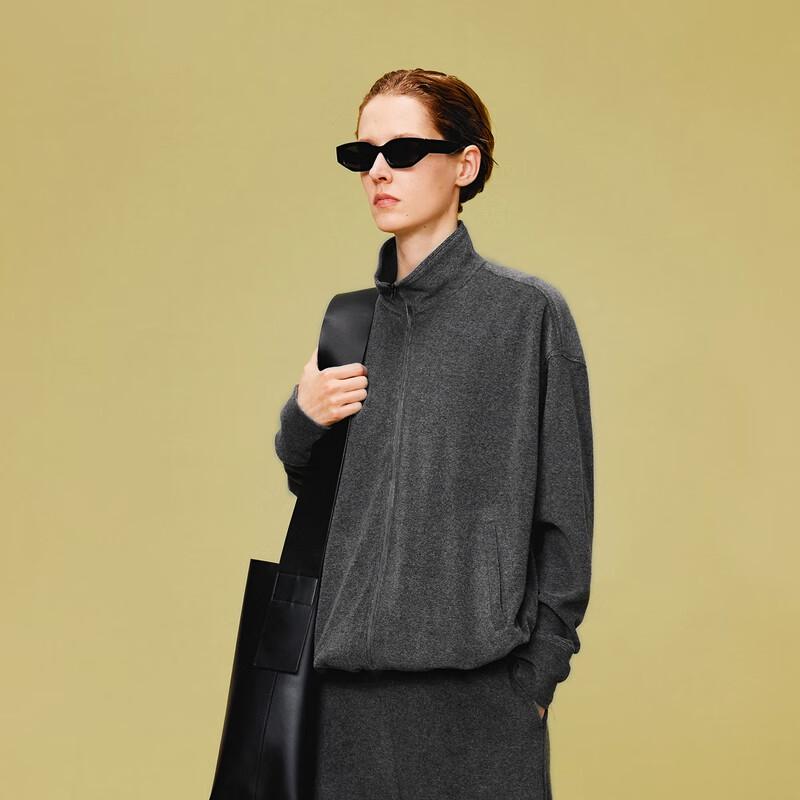 LESS 2024 Spring Cotton Blend Stand Collar Sweatshirt