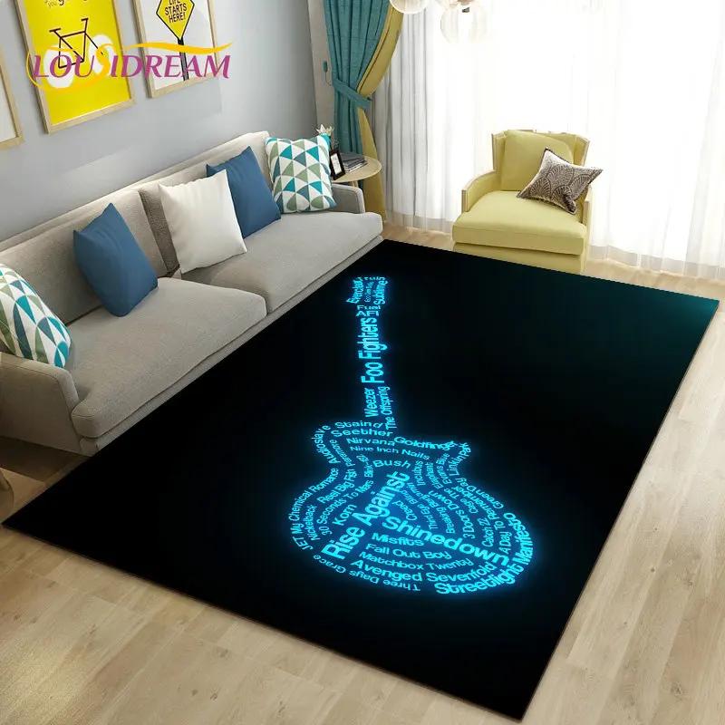 Classical Electric Guitar Music Area Rug Large,Carpet Rug for Living Room Bedroom Sofa Doormat Decoration, Non-slip Floor Mat 3D