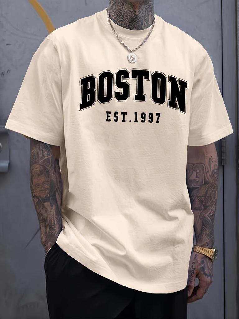 Summer Unisexs 100 Pure Cotton Casual Fashionable Loose Boston EST 1997 Printed Round Neck Short Sleeved TShirt Versatile Top