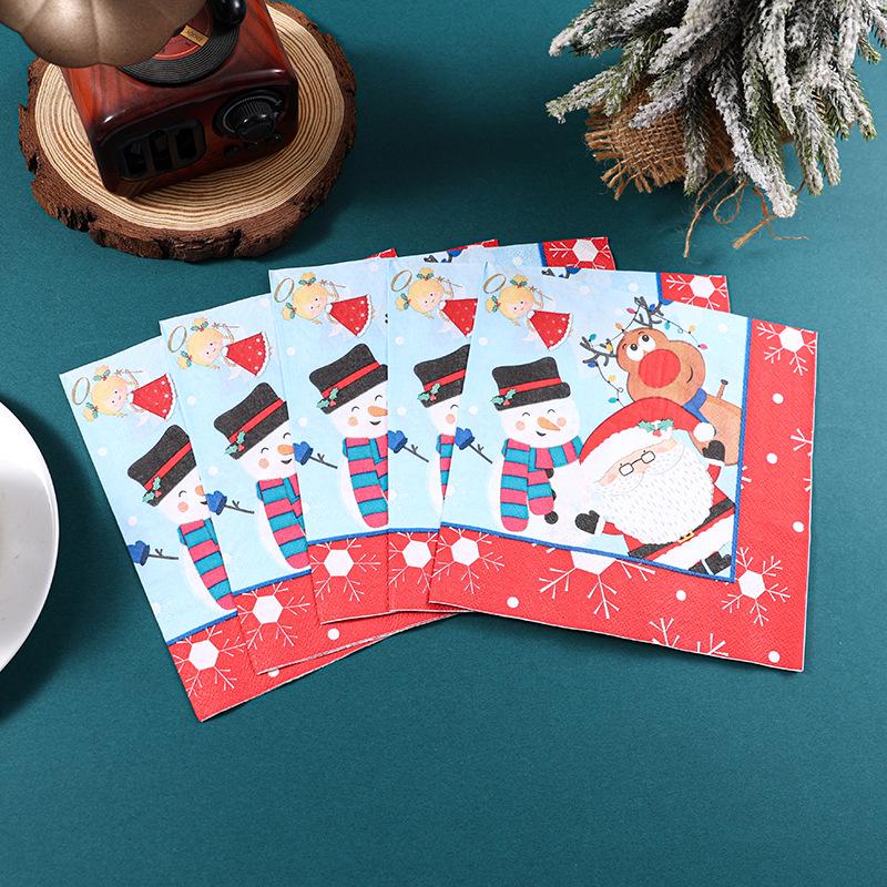 Snowman Print Square Napkins - Virgin Wood Pulp, Christmas Design
