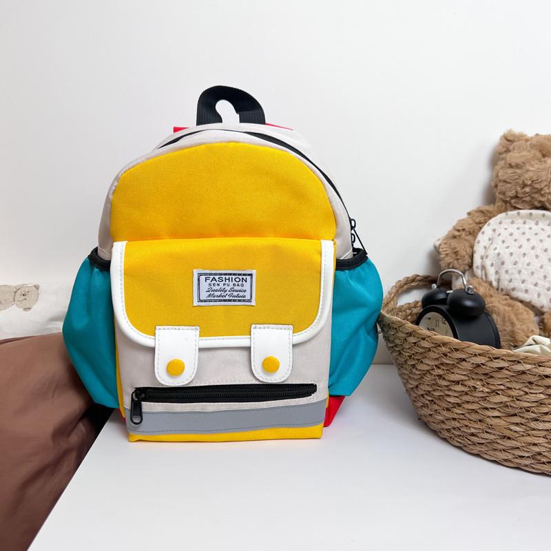Adorable Color Block Design Lightweight Nylon Kindergarten Backpack For Boys And Girls