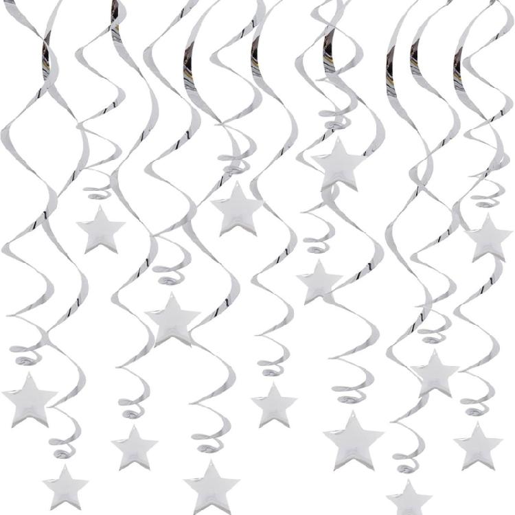 

30Pcs Multipurpose Star Hanging Swirls Decorations For Parties And Celebration Perfect For Creating Festival Atmosphere срібний