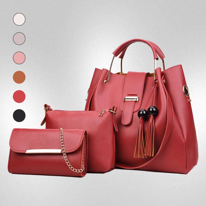 Solid color shoulder bag women's fringed messenger bag women's large-capacity handbag women's high-end bucket bag mother bag women