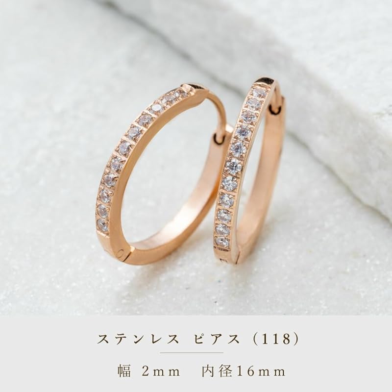 [mico.lor] stainless earrings (118) Inner diameter 16mm hoop earrings zirconia Smaller ladies surgical stainless steel 316L Compatible with metal