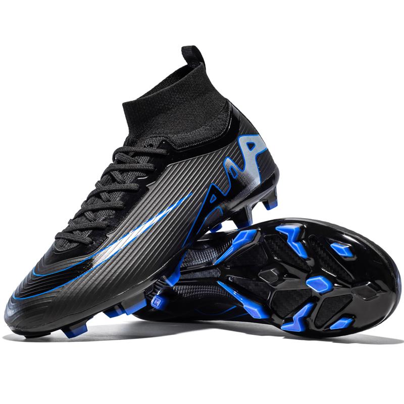 

Men s High Top Soccer Lightweight Shoes FG AG Long Spikes Adult Soccer Shoes Light-Weight Professional Athletic Training 44 чёрный