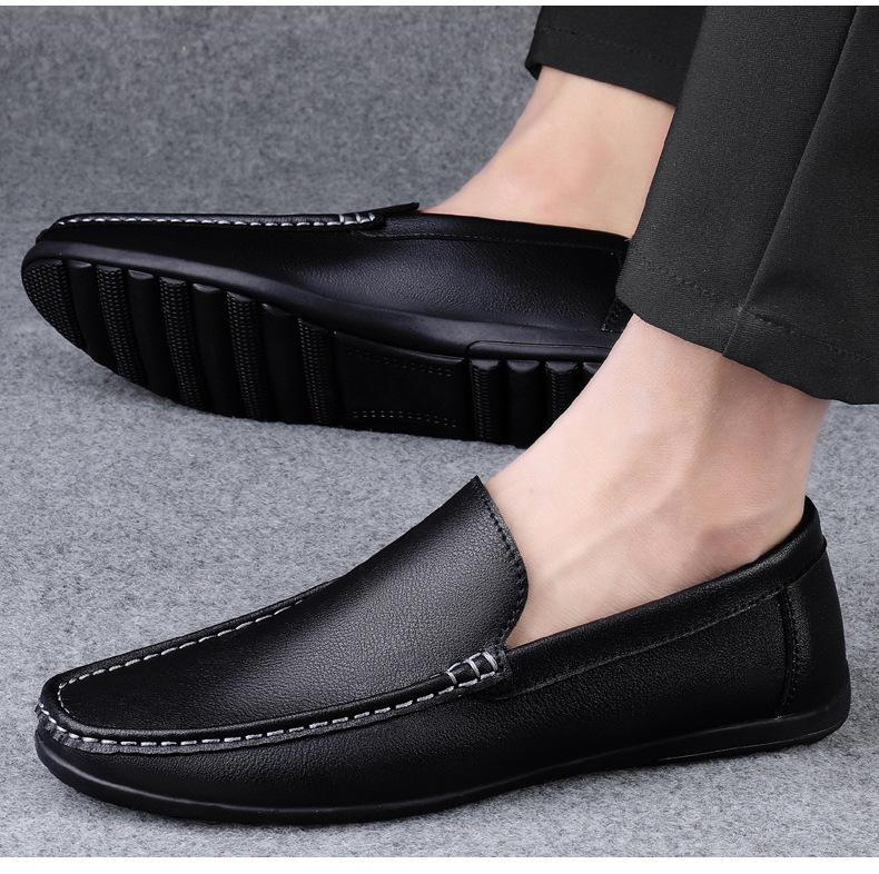 FiveFive Men's Solid Shoes Casual PU Leather Shoes Round Toe Flat Heel Loafers