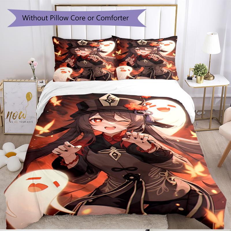 3pcs Duvet Cover Set (1*Duvet Cover + 2*Pillowcase, Without Core), Genshin Impact Print Soft All‑Season Bedding Set, Home Bedroom Decor Gift