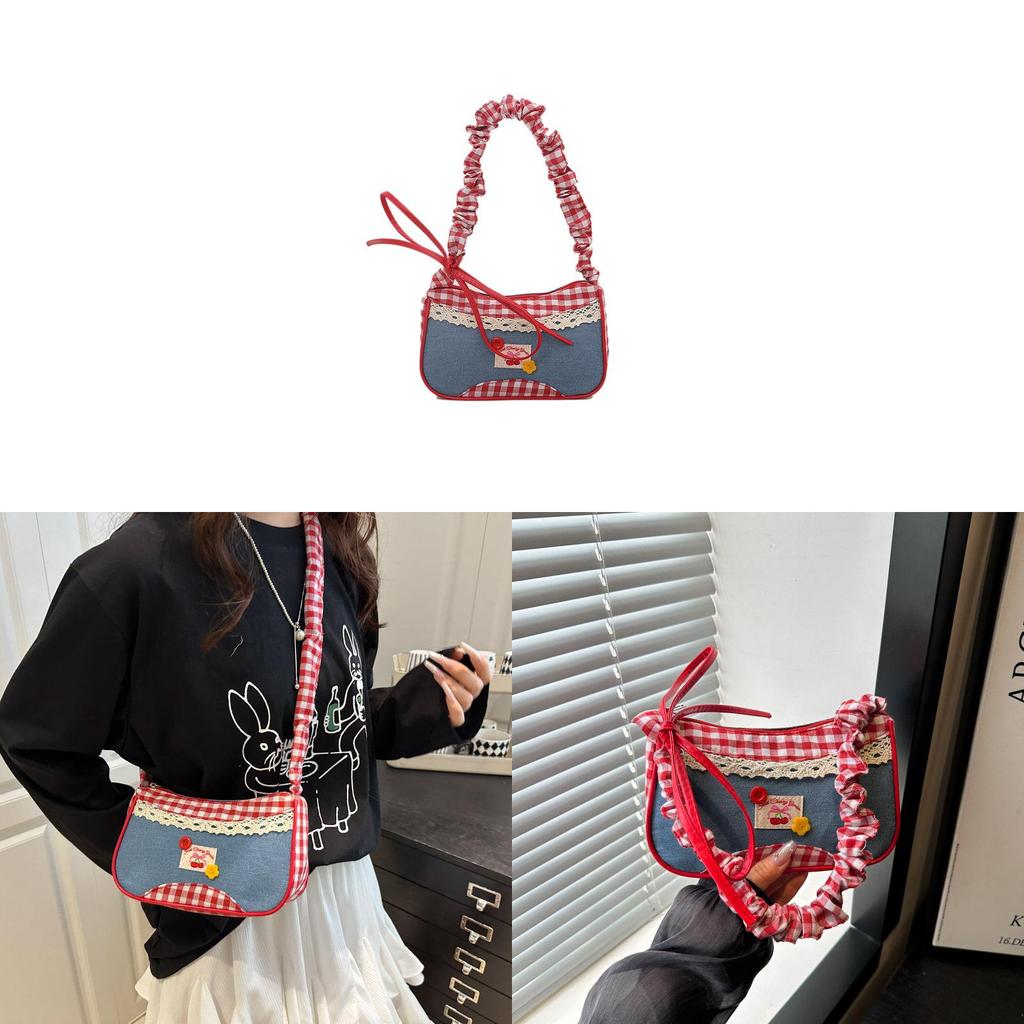 Cute Plaid Shoulder Bag With Zipper Closure For Daily Casual Use