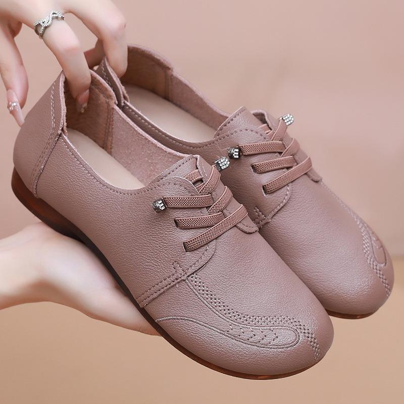 Spring and Autumn Shoes, Comfortable Soft-soled Medium and Old Leather Shoes, Non-slip Flat-soled Elderly Casual Women's Shoes