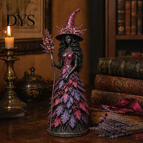 Small Witch Sculptures for Bookshelf Seasonal Figurine Ornament, Handcrafted Resin Statue Halloween Thanksgiving Holiday Party Prop Decorations