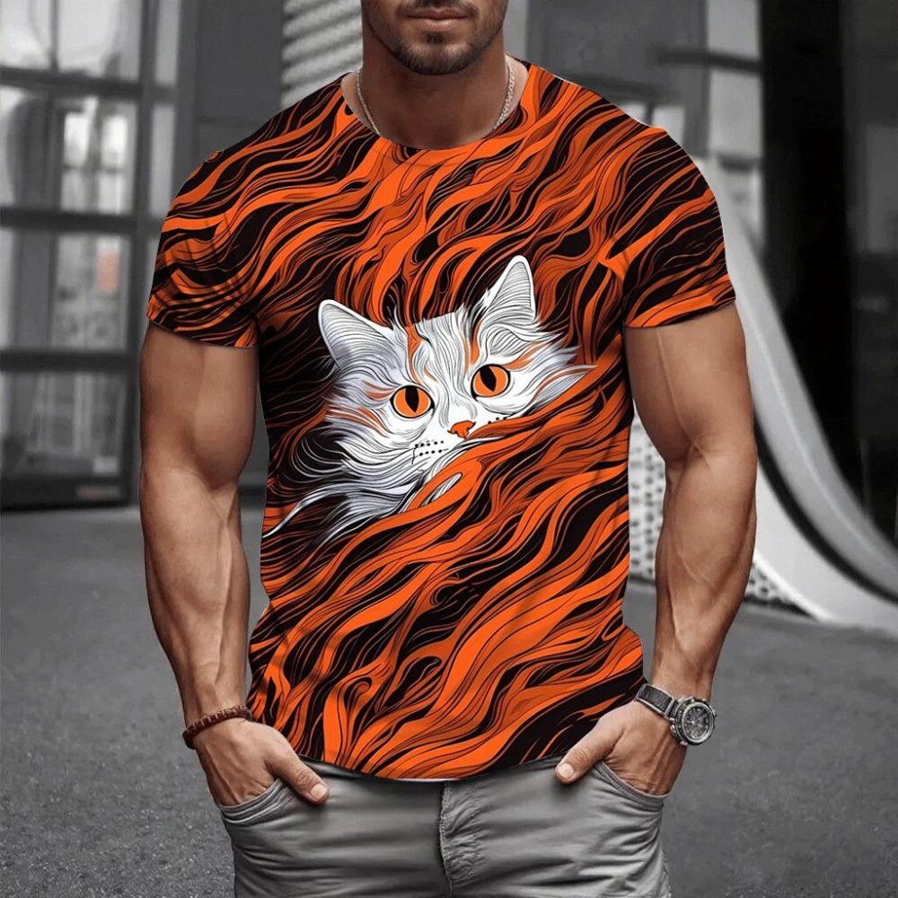 Men's casual short sleeved T-shirt with animal pattern, suitable for wearing all seasons