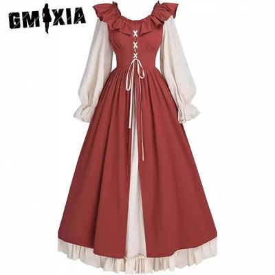 Moda donna primavera autunno tinta unita stampa manica lunga monospalla vita alta abiti casual