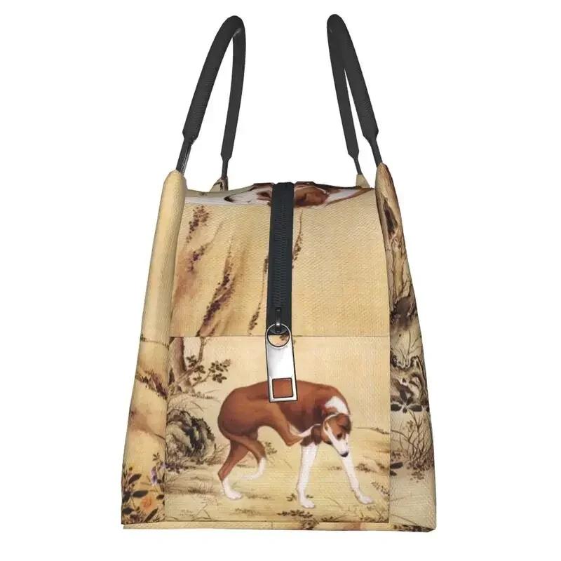 Chinese Style Painting Greyhound Sighthound Insulated Lunch Bags for Camping Travel Whippet Dog Thermal Cooler Bento Box Women