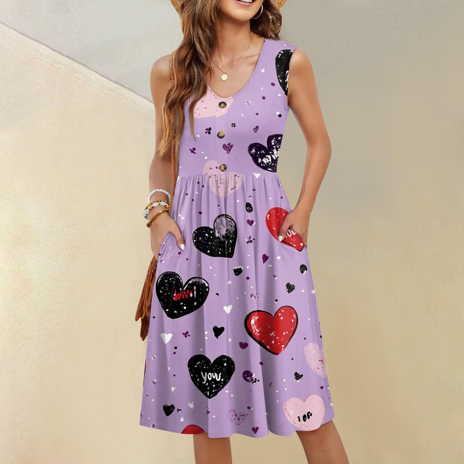 

Женское повседневное модное сексуальное платье-туника без рукавов с V-образным вырезом и пуговицами на День святого Валентина M