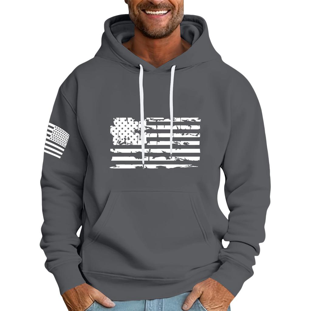 Men's Loose Flag Printed Hooded Sweatshirt Men's Casual Fashion Sports Sweatshirt