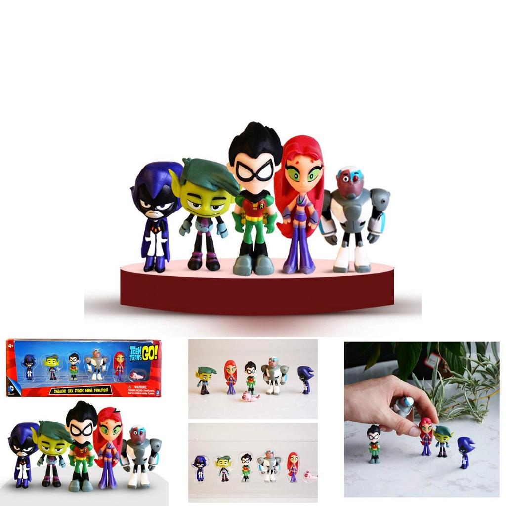 סט דמויות צבעוני של Teen Titans Go הכולל את רובין, רייבן, ביסט בוי, סטארפייר - פריטי אספנות