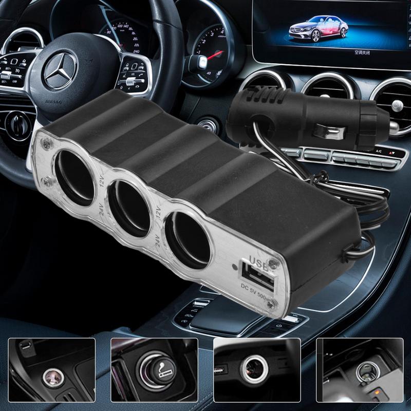 Car Charger Extender 3 Way Triple Car Cigarette Lighter Splitter Car Power DC Outlet Adapter USB Charging Ports Adapter Splitter