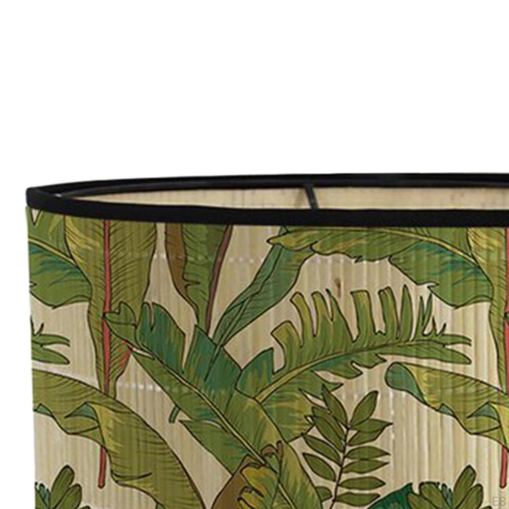 Bamboo E27 Lamp Shade with Leaves Pattern Accessory 11.8x7.8inch Farmhouse Cover for Bedrooms