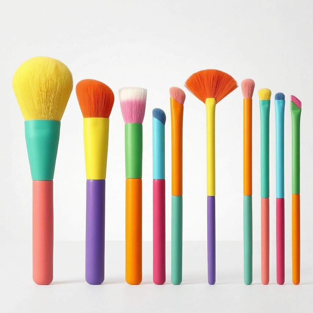 10Piece Dopamine Rainbow Makeup Brush Set with UltraSoft Bristles for Face and Eyes