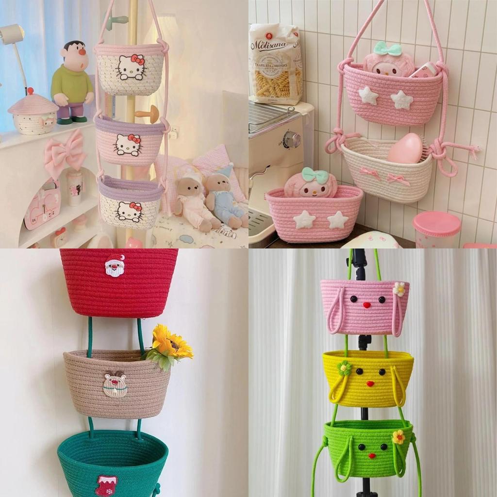Wall Mounted Storage Basket With Cotton Weave For Dorm Room Organization And Household Use