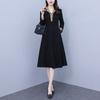 Women's Korean-Style Slimming Stylish Tailored Waist-Cinched Long Dress Fashion Casual Patchwork Solid Color Long-Sleeve Dress