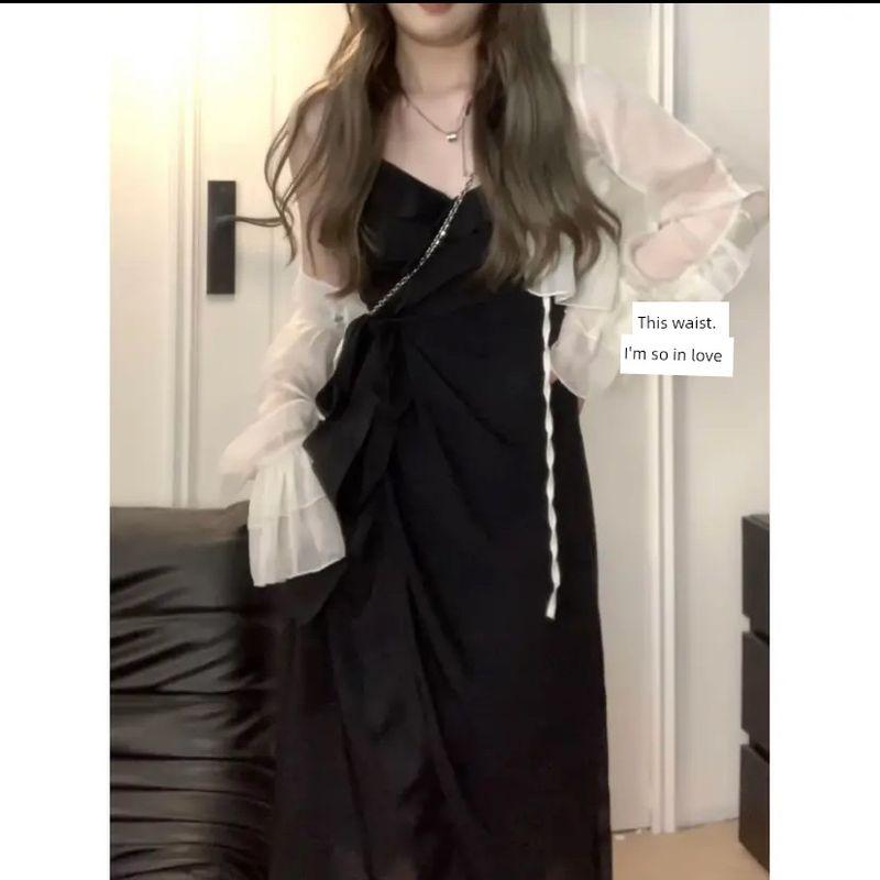 

[Суккулент Нини] Сексуальное платье-слинг с оборками в стиле тяжелой промышленности по бокам и облегающее талию Cardigan 2XL