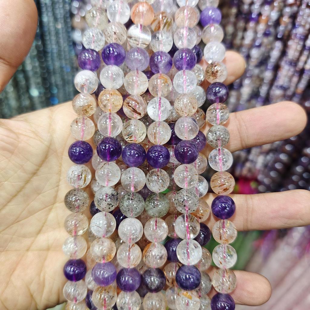 Purple Series Amethyst & Super Seven Crystal Beads: Round, Natural Stone, DIY Jewelry Accessories