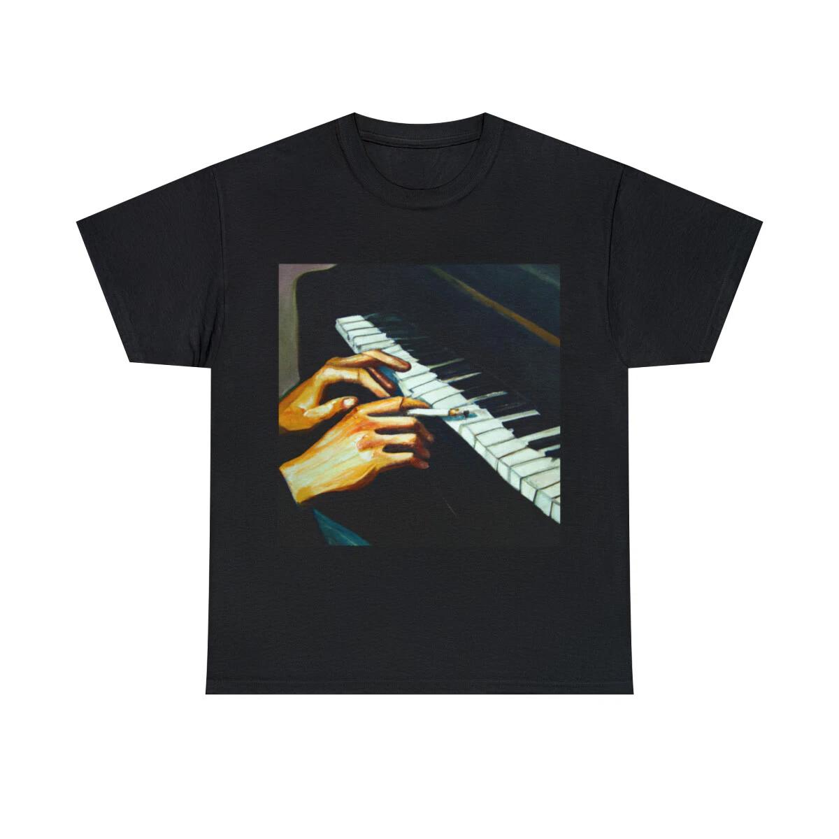 Fine Art T Shirt Unisex Adult Piano Tee Cigarette Oil Painting Music Concert S