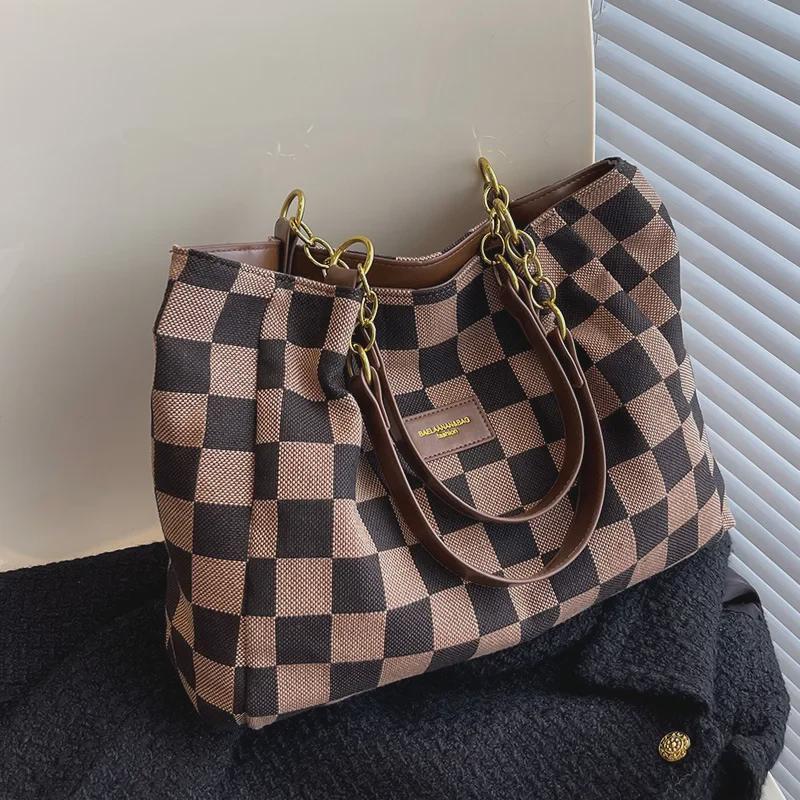 Women's Large-Capacity Leopard Print Tote Bag - 2023 Checkerboard Fashion Shoulder Bag