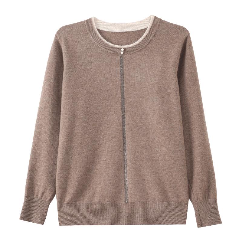Petite Spring Knit Top for Middle-Aged & Elderly Women - Stylish, Lightweight Base Layer with Wide-Leg Fit for Spring & Autumn