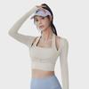 Peach Halter Neck Long Sleeve Yoga Top with Chest Pad for Women