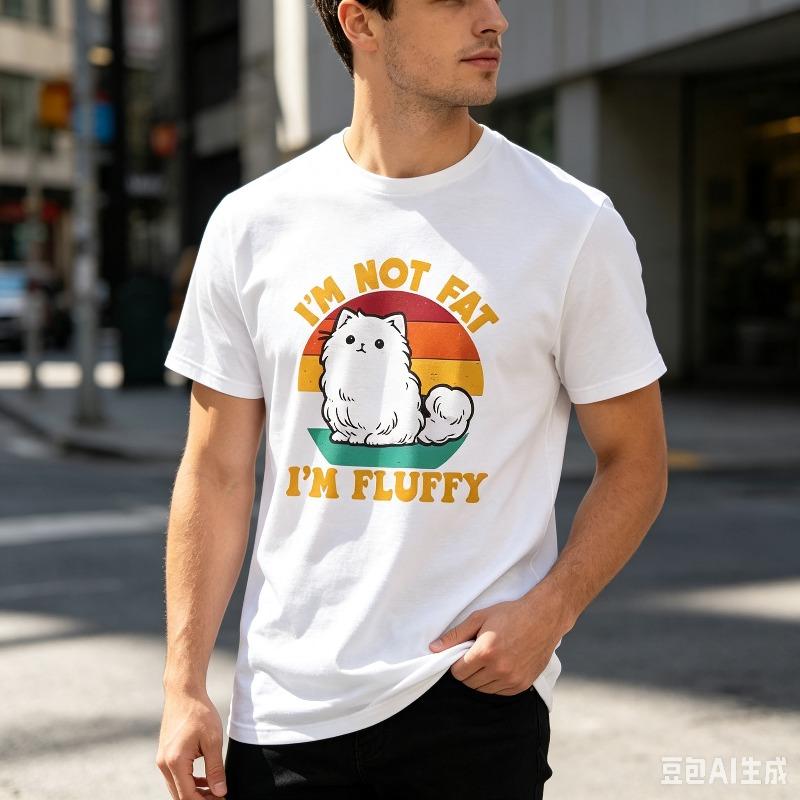 Cute Cat Unisex Tshirt Im Not Fat Im Fluffy Fluffy White Cat Graphic Print Casual Short Sleeve Tee For Street Style